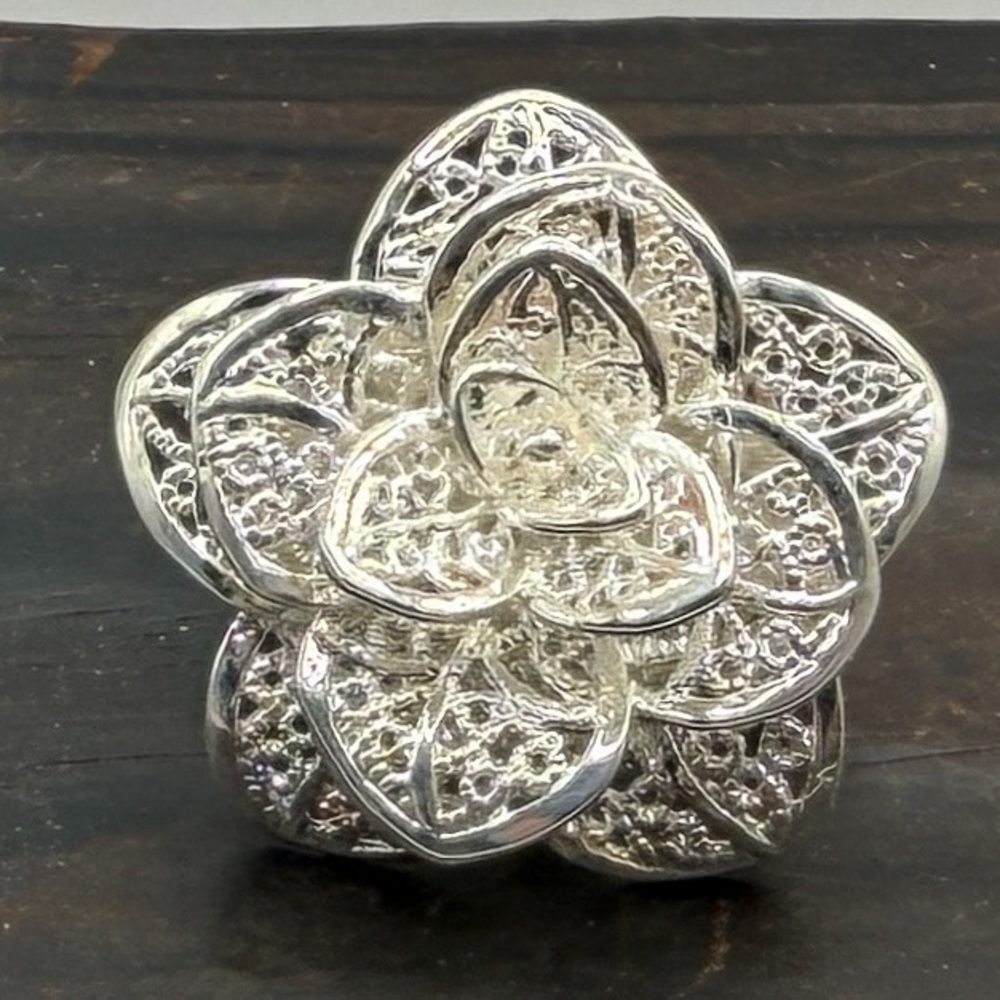 925 Sterling Silver Adjustable Floral Filigree Ring - Picture 15 of 16